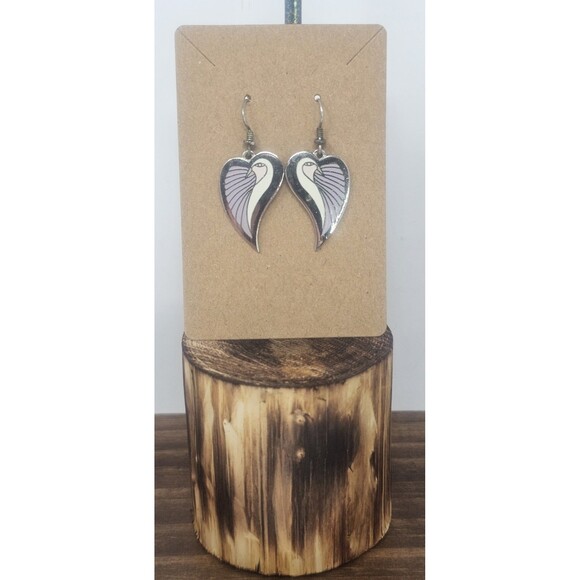 Laurel Burch Bird Dove Heart Purple Pink White Silver Tone 1" Dangle Earrings - Picture 1 of 7
